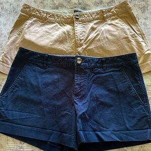 Two Pairs Lord & Taylor Navy & Khaki SHORTS Size 10. Cotton Spandex 3.5 inseam